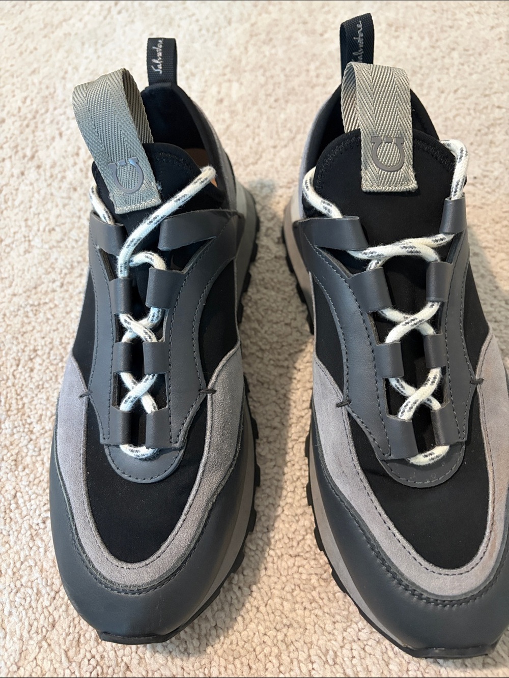 Salvatore Ferragamo Black and Gray Men's Low-Top Sneakers